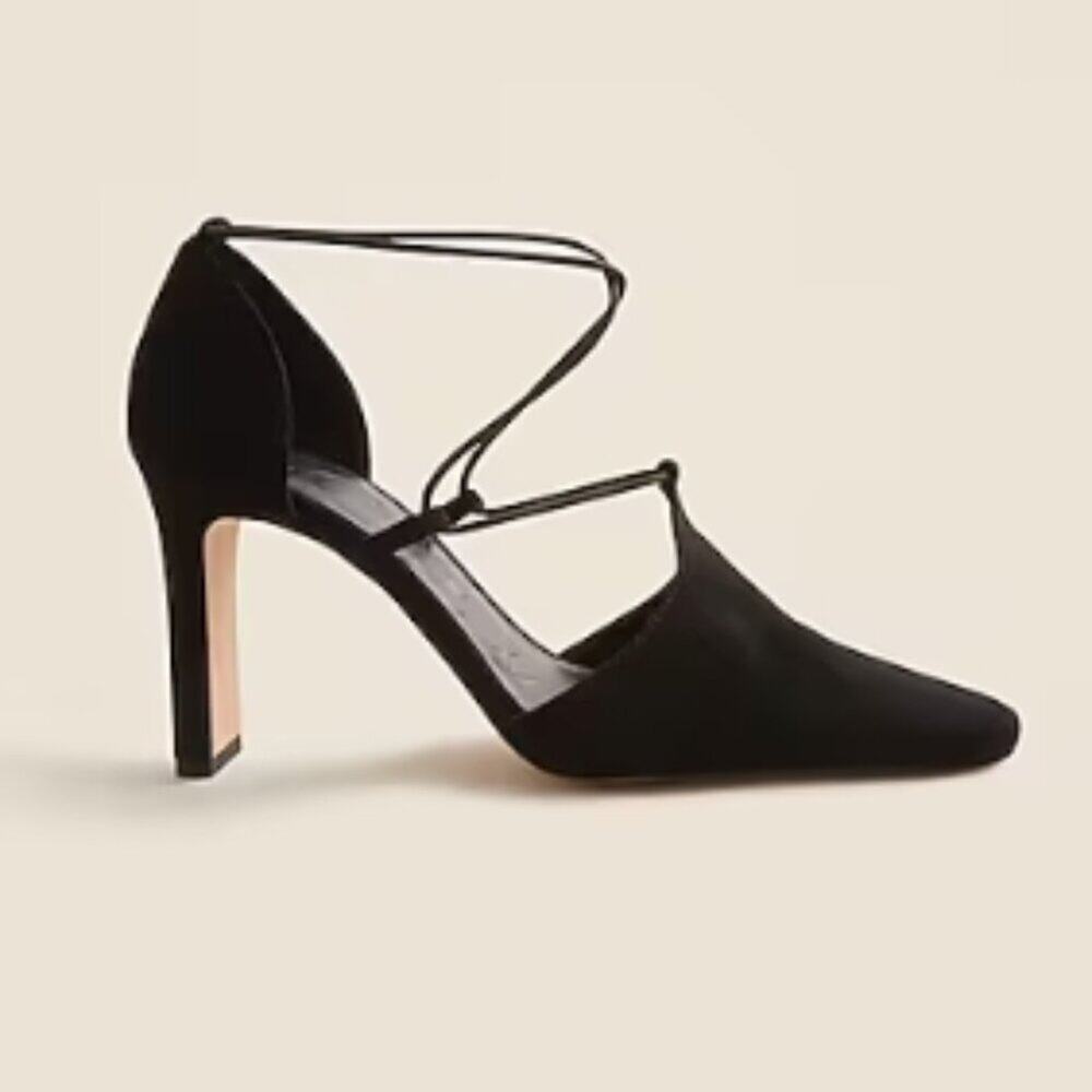 J. Crew Made-in-Spain Jules cross-strap pumps in suede Black